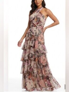 Dress the Population Maya Floral Corset Halter Maxi Dress - Size L